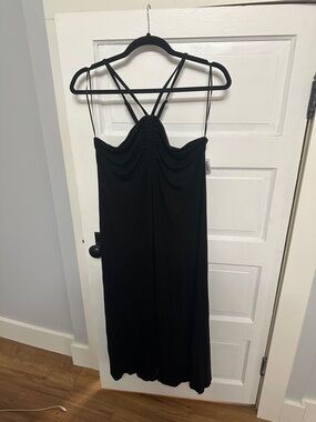 Black Strappy Women’s Dress - Sleeveless Ruched Front